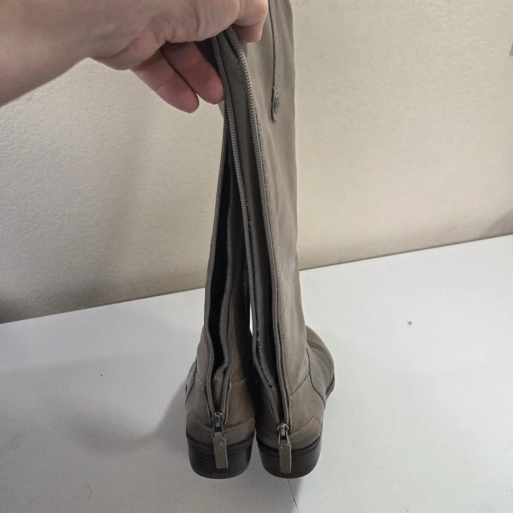 Sam Edelman Taupe Leather Tall Riding Boots Women Size‎ 7.5 Side Zip Knee High